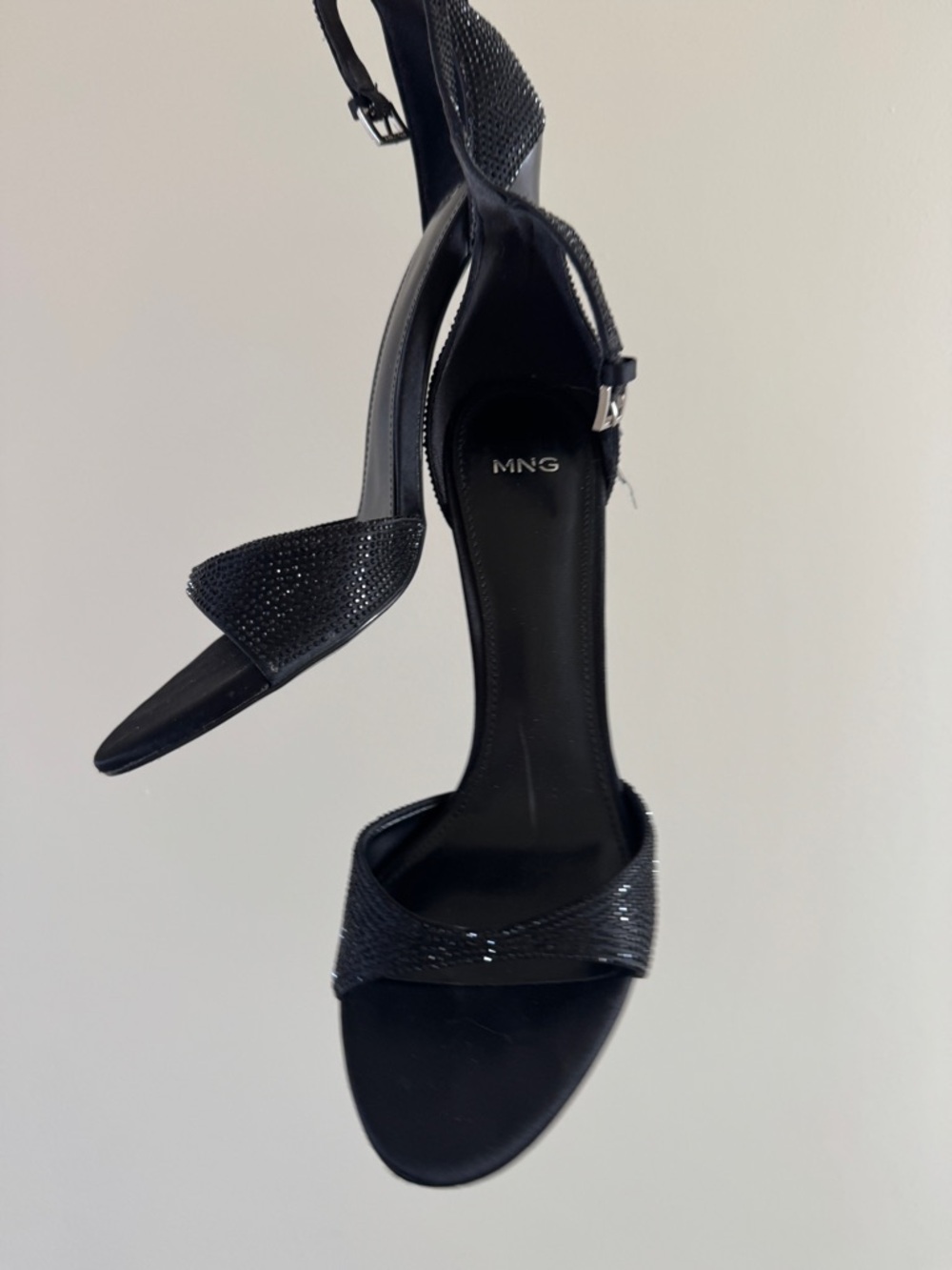 Mango Black Sparkle Ankle-Strap Heels